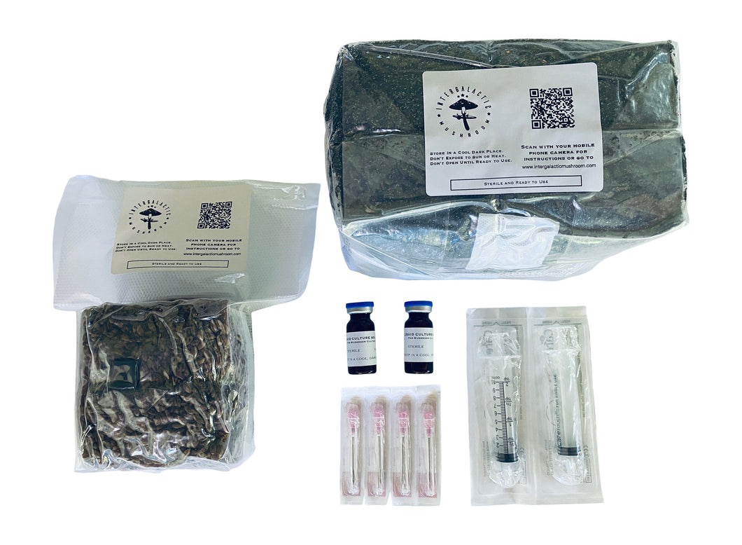 Bundle of Mushroom Growing Bulk Substrate and Rye Berry Grain Bag and Liquid Culture Kit