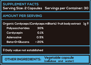 Organic Cordyceps Mushroom Extract Capsules - Performance Support - 60 Capsules