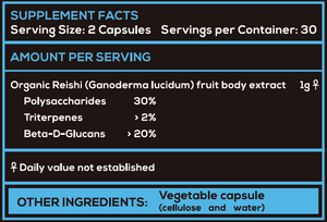 Organic Reishi Mushroom Extract Capsules - Longevity Support - 60 Capsules